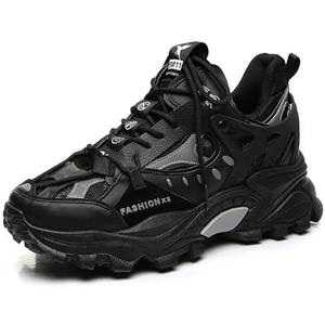 Men's Fashion Leather High Top Lace Up Chunky Platform Sneakers Casual Non Slip Round Toe Driving Walking Jogging Tennis Training Shoes (10, Black)