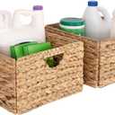 Seville Classics 2-Pack Handwoven Water Hyacinth Storage Cube Baskets, 2-Piece Basket Set