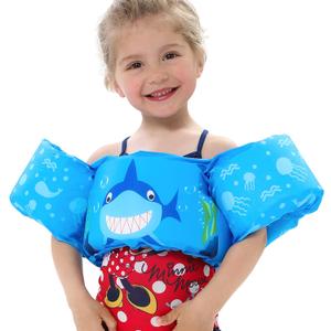 Double Couple Toddler Swim Vest with Sleeves Cartoon Adjustable Strap Swimming Jacket Pool Floaties for Kids 20-50 Pounds Boys and Girls Child