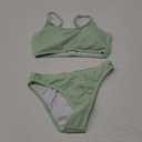 Fanuerg Women's Ribbed Bikini Sets Scoop Neck Cheeky Swimsuit Textured Two Piece Bathing Suit (Light Green, XS)