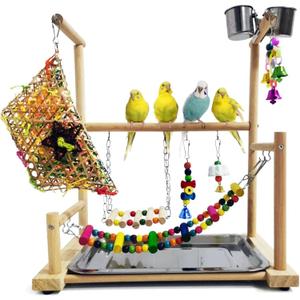 kathson Bird Playground,Parakeet Play Stand,Parrots Play Gym with Food Bowls,Cockatiel Playstand with Chewing&Exercise Toys,Birds Perch Stand for Budgie Conures Lovebirds