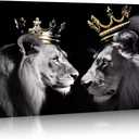 Lion Picture Wall Decor Canvas Wall Art Black and White Animal Poster Lion King and Queen Painting Prints Modern Artwork for Living Room Bedroom Home Office Decor Framed(Lion-2,16.00"x24.00")