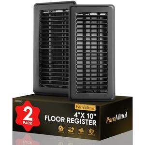 PamMittul 2 Pack Floor Register 4x10 (Duct Opening Size), Heavy Duty Treadable Floor Vents, Rust Proof Finish Floor Vent Covers, Louvers Adjustable, Vent Covers for Home Floor, Black