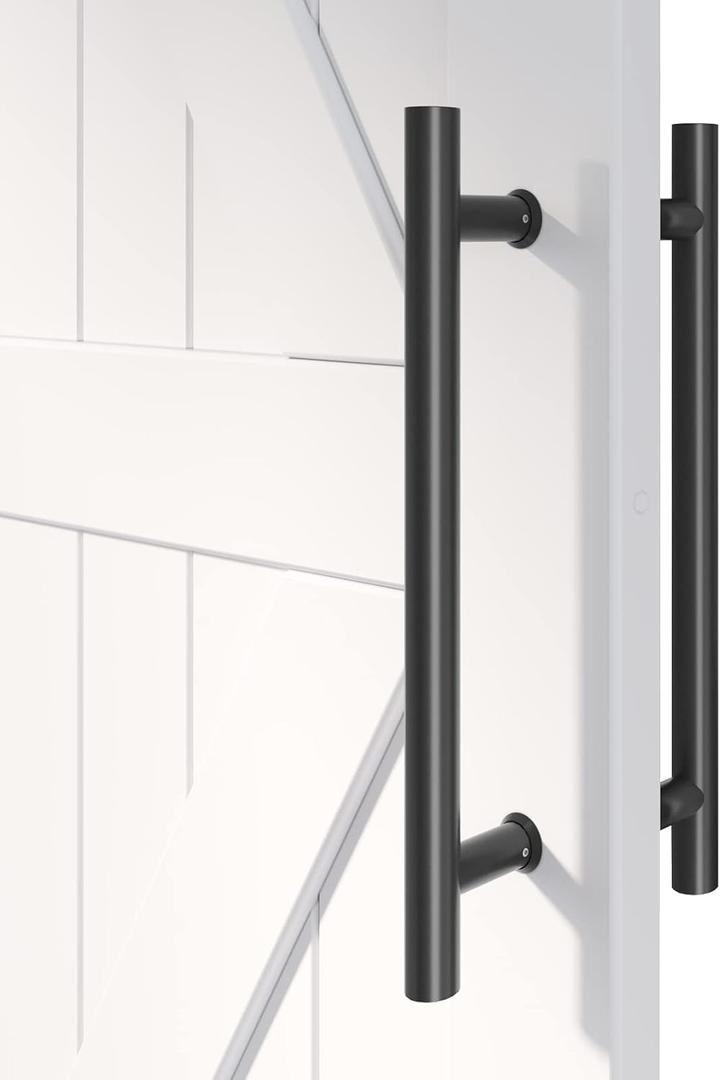 EaseLife 16" Push Pull Door Handle,Double Sided H Shape Sliding Door Handle,Matte Black,Stainless Steel,Fit for Glass Door Wooden Door