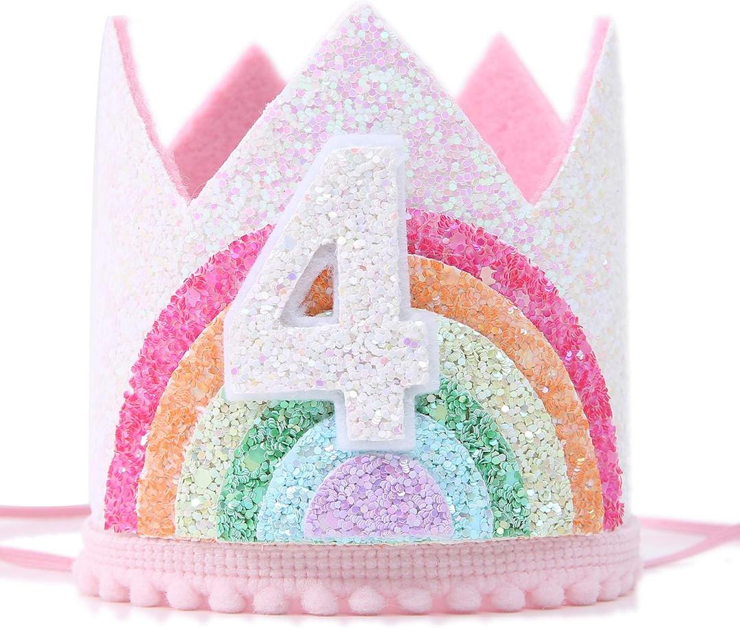 Birthday Rainbow Girl Crown, Birthday Hat for Event Party Supplies,Photo Props