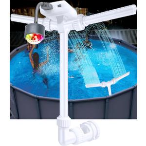 Pool Fountain for Above/In Ground Pool, Multi-Color Waterfall Sprinkler, Adjustable Dual-Spray Aerator for Cooling System,