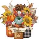 Boao Welcome Thanksgiving Door Decorations Thanksgiving Sign Hanging Decoration Wall Hanger Masquerade Carnival Wreath for Outdoor Farmhouse Porch Front Door Decor