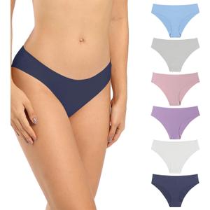 SHARICCA Women Seamless Cheeky Bikini No Show Panties Ladies Invisible Breathable Briefs Soft Stretch Underwear Multi Pack (Small, Navy-purple-gray-pink-blue-white)