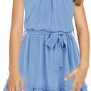 Newffr Girl's Halter Neck Sleeveless Summer Dress Tie Waist A-line Sundress Mini Swing Pleated Dress for Girls (5-6 Years, Z1-blue)