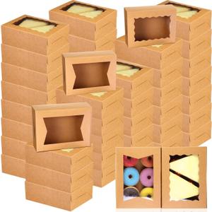 TaoBary 100 Pcs 8 Inch Bakery Boxes 8 x 6 x 2.5 Inch Cookie Pastry Boxes with 2 Style Window for Cookie Treat Chocolate Strawberries Cupcakes Candy Muffins(Kraft)