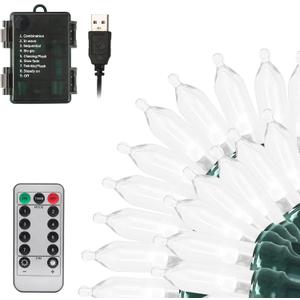 Tcamp Christmas Lights 33ft 100LED Outdoor Indoor Christmas String Lights with Remote Timer, USB or Battery Powered Waterproof 8 Modes Fairy Lights for Xmas Tree Wreath Party Decor (White)