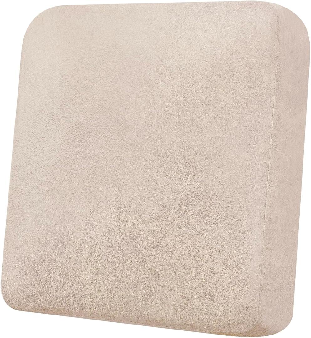 Couch Cushion Cover Leather-Look 1PC Stretch Chair Seat Slipcover for Living Room Individual Armchair Seat Cushion Cover, Pet-Friendly, Non-Slip, Easy Fit - Beige