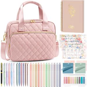 Bible Cover Case for Women, Large Bible Bag Bible Study Supplies Accessories Journaling Kit with Highlighters Tabs, Quilted Book Carrying Cases with Shoulder Strap, Valentines Christian Gift for Women