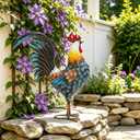 32" Majestic Metal Rooster Yard Decor, Large Outdoor Garden Statue
