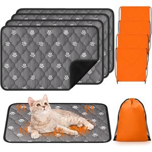 Riakrum 4 Pack 23 x 35 Inches Self Heating Cat Pad Mat Warming Pet Dog Bed Non Slip Washable Cat Kennel Crate Pad with Storage Bag for Indoor Outdoor Small Medium Dog Kitten