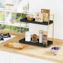 Forbena Black and Gold Bathroom Organizer Countertop, 2 Tier Counter Organizer for Bathroom Decor, Modern Sink Shelf Organizers for Vanity Storage, Make upTray for Makeup Bedroom, Black & Gold, Square edge & Different Sizes Trays