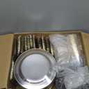 WELLIFE 600pc Gold Trim Plastic Dinnerware Set for Party: 100 Dinner Plates, 100 Dessert Plates, 300 Cutlery, 100 cups