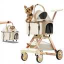 All-Terrain Pet Stroller for Small Medium Dogs & Cats, 20 lbs Capacity - Portable Carrier with One-Touch Brake, Lightweight Foldable Design & Shock Absorption Wheels,Khaki
