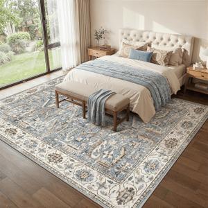 9x9 Square Area Rugs for Living Room Washable Rug Vintage Blue