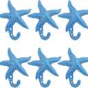 Ferraycle Set of 6 Starfish Cast Wall Hooks Outdoor Decorative Wall Hooks Blue Sea Star Iron Towel Hooks Antique Starfish Decorative Coat Hooks for Aprons Hats Keys Bathroom Kitchen