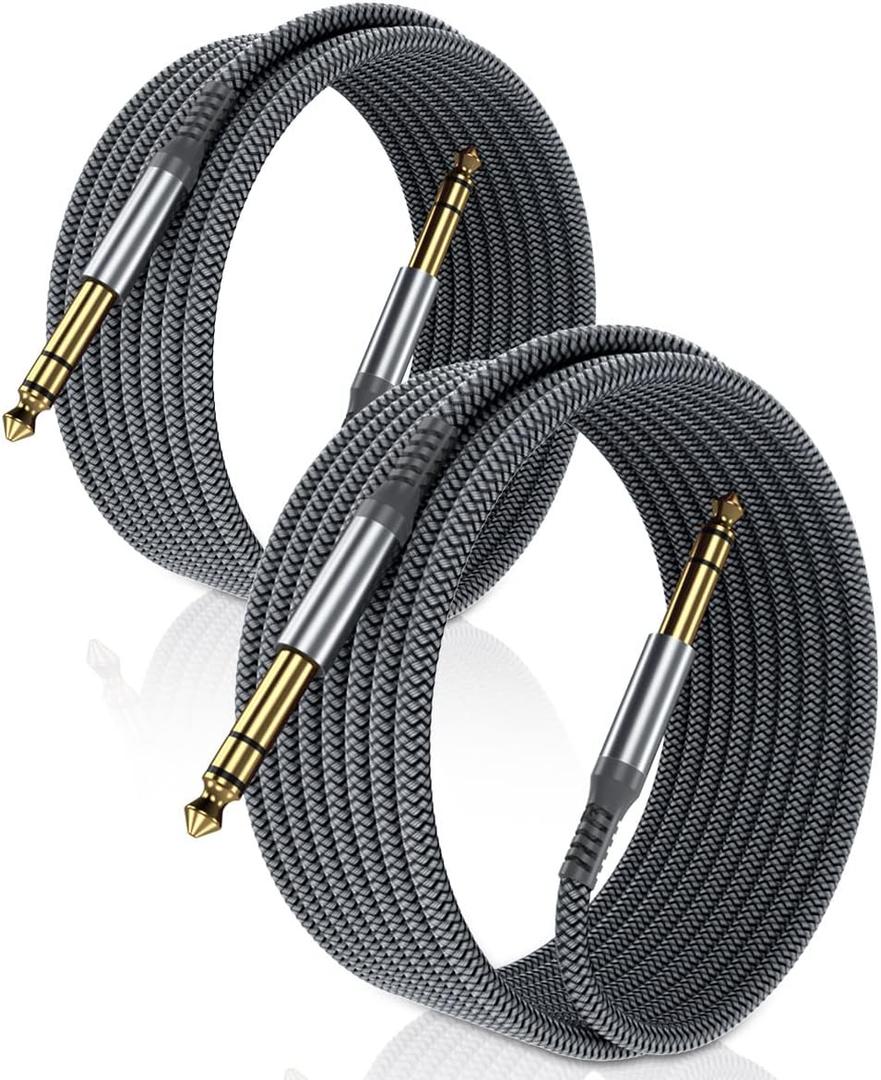 Elebase 1/4 Inch TRS Instrument Guitar Cable 10ft 2Pack,Straight 6.35mm Guitar Bass AMP Cord,Quarter Inch 6.3mm Male Jack Stereo Audio Balanced Line for Electric Guitar,Bass,Keyboard,Amplifier,Speaker (Grey)