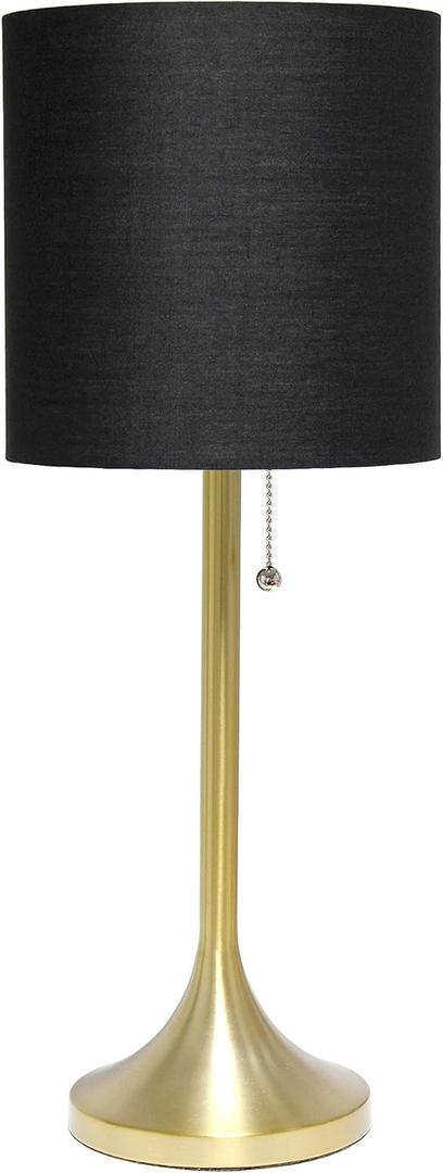 Simple Designs LT1076-GDB Tapered Fabric Drum Shade Table Lamp, Gold and Black, Gold/Black, 8 x 8 x 21
