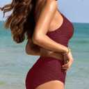 Herseas 2 Piece Bikini Set U-Wire Cutout Popular Swimsuit High Waisted Textured 2026 Summer Beach Swim Bathing Suits (Red, L)
