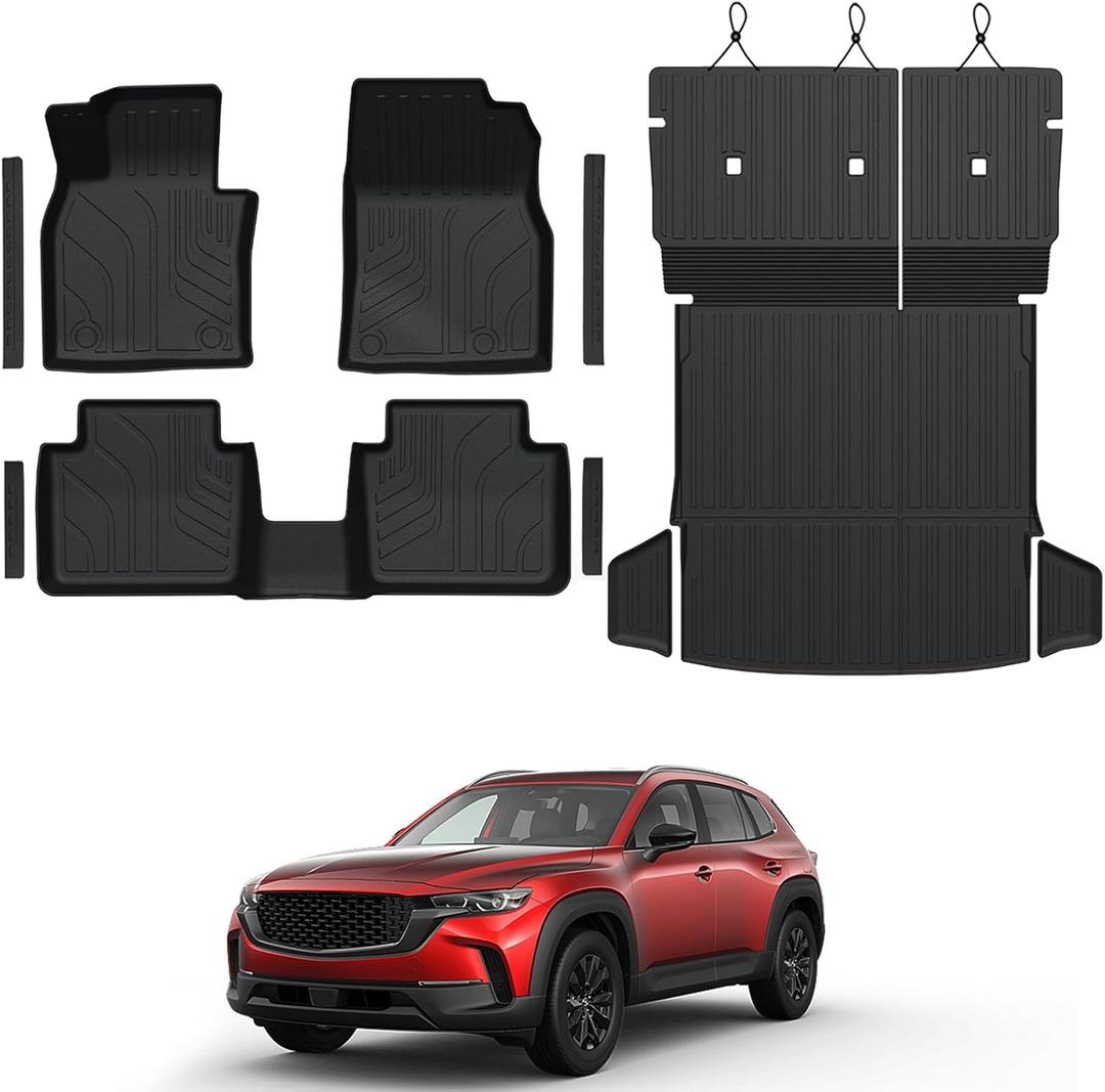 Floor Mats for Mazda CX-50 2023-2026, All Weather Floor Mats Trunk Cargo Liner with Backrest Protectors and Door Sill Guards Accessories, Full Coverage Set (Fit Gas Models)