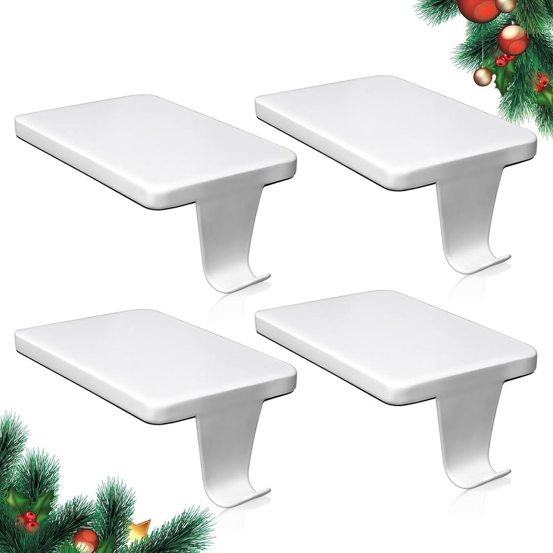 HMASYO Christmas Stocking Holders for Mantle Set of 4, White Heavy Duty Iron Stocking Hangers Base, Low Profile Weighted Stocking Holder Hooks for Fireplace Tabletop Shelf Christmas Decoration