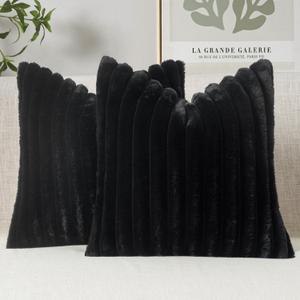 MIULEE Faux Fur Decorative Throw Pillow Covers 18x18 Inch Set of 2, French Modern Art Home Decor Soft Plush Couch Pillows Cozy Fluffy Cushion Covers for Sofa Bed Black