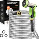 GOXAWEE Garden Hose 100FT, Stainless Steel Heavy Duty Water Hose With 10 Function Nozzle, No-Kink, Tough & Flexible, Sturdy and Lightweight, Rust Proof for Yard, Outdoor, RV