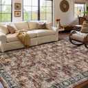 GarveeHome Vintage Rug 5x7 Floral Print Area Rug for Living Room Washable Non Slip Farmhouse Distressed Indoor Carpet Foldable Low Pile Soft Accent Throw Rug for Bedroom Home Nursery, Red