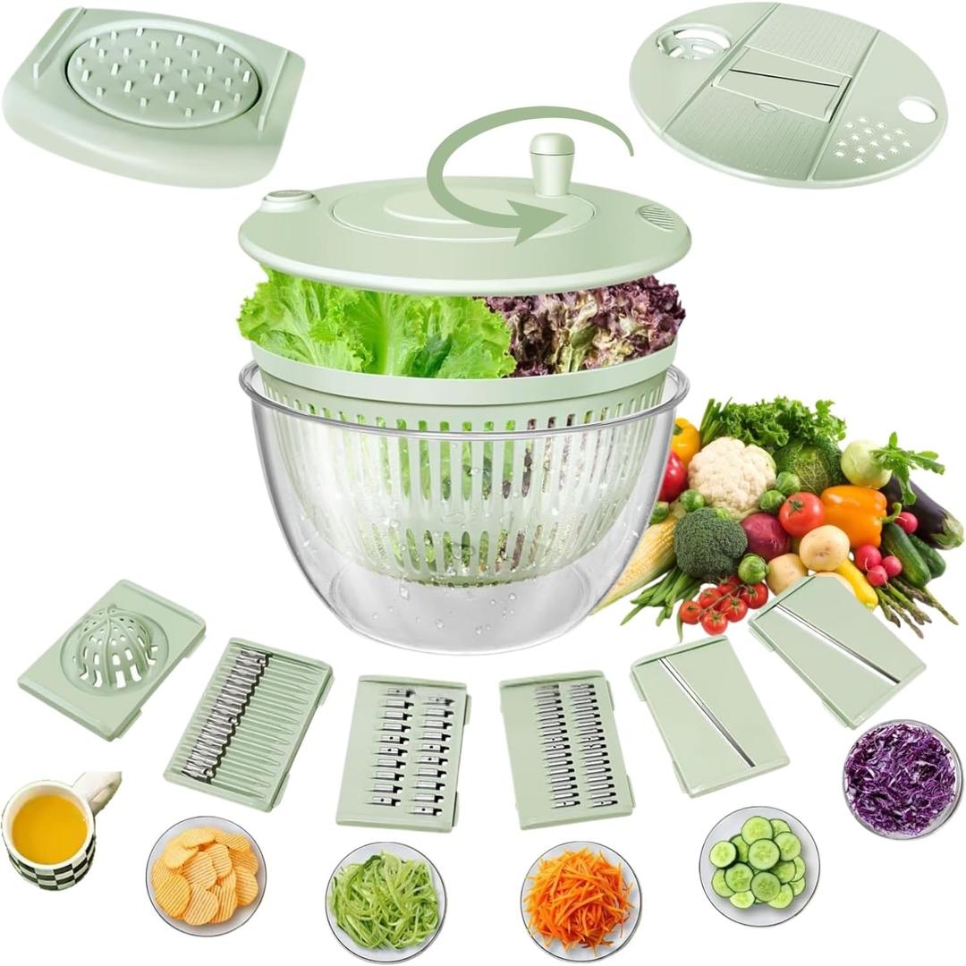 TRENDY HUB, 3 IN 1 Large Salad Spinner with 5-Blade Slicer, 5.3 Qt Vegetable Washer and Dryer, Fruit and Herb Lettuce Spinner Egg Yolk Strainer, Salad Bowl for Efficient Salad Preparation and Food