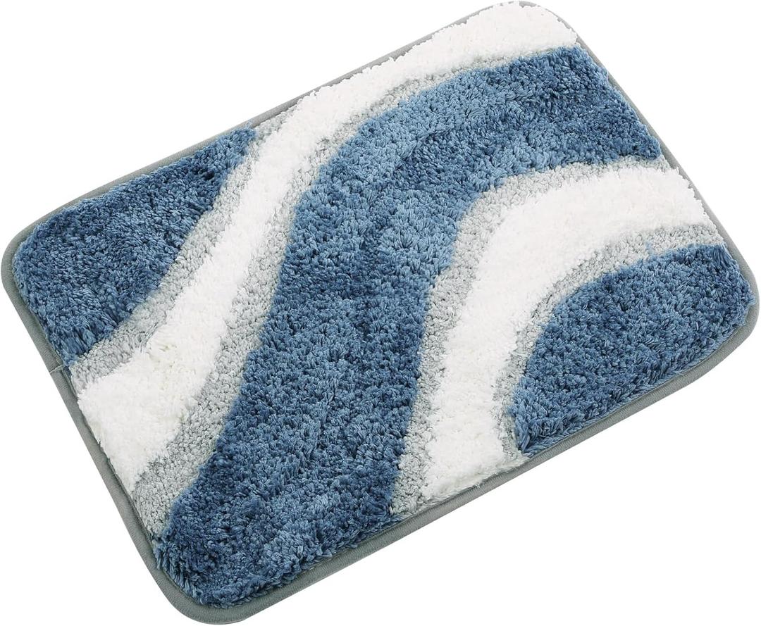 KAMA BRIDAL Microfiber Bath Mat Non-Slip Bathroom Floor Rugs Fast Water Absorbent Shower Mat Ultra Soft Bath Rug Anti-Slip Backing Machine Wash Blue 12x18