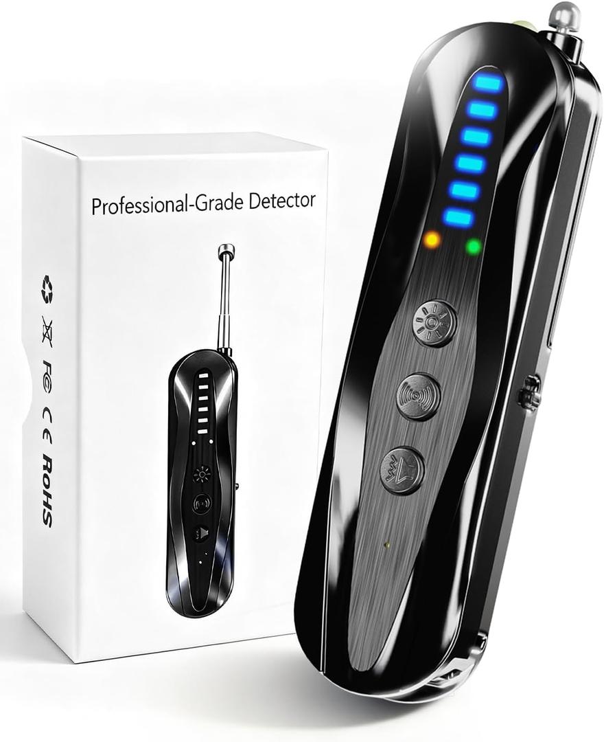 Hidden Camera Detectors,Infrared Pin-Hole Camera Finder,Wireless Camera detector, Anti-Spy Alarm and Bug Detector, GPS Tracker Detector, Portable Hidden Device Finder for Travel & Office(Black)