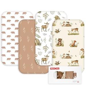 Gllquen Baby Bedside Sleeper Sheets 33x20 Inch 4 Pack  Fitted Crib Mattress Covers, Ultra Soft OekoTEX Certified Bassinet Sheets for Girls Boys, Gift Ready Box for Baby Shower (Bear)