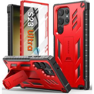 FNTCASE for Samsung Galaxy S23-Ultra Case: Military Grade Drop Proof Protection Mobile Cover with Kickstand | Matte Textured Rugged Shockproof TPU | Protective Sturdy Phone Case - Red