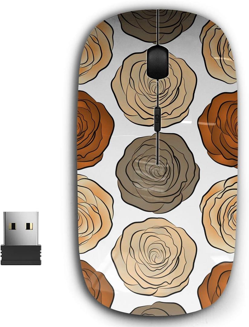2.4G Ergonomic Portable USB Wireless Mouse for PC, Laptop, Computer, Notebook with Nano Receiver (Beige Brown Orange Roses)