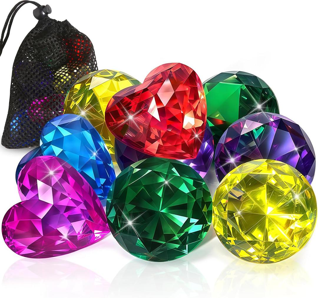 Pool Toys, 8 Pcs Extra Large Dive Gems for Kids Ages 4-8, 8-12, Summer Beach Water Colorful Diamond Toys for Boys Girls Underwater Gemstone Swimming Training Gifts