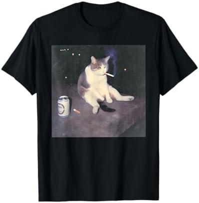 Funny Smoking Cat Meme T-Shirt, Size L
