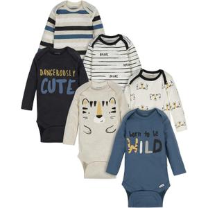 Onesies Brand, Unisex Baby, 6-Pack Long Sleeve Bodysuits (0-3 Months, Tiger Blue)