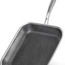 Non Stick Stainless Steel Skillet,12 Inch Square Frying Pan, Nonstick Grill Pan for All Stoves, Oven Dishwasher Safe, PFOA Free