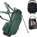 Lightweight Golf Stand Bag with 14 Way Full-Length Dividers, 7 Zippered Pockets and Rain Cover, with Handles and Dual Strap (Green)