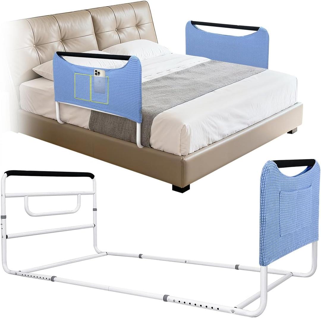 Dual Side Bed Rails for Seniors, Adjustable Bed Assist Rail, 62"L × 30"W × 24"H