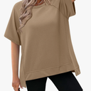 KISSMODA Womens Plus Size Tops Summer Oversized Tshirts Business Casual Outfits Short Sleeve Blouse Basic Clothes 2025 Size 2XL Brown