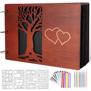 Giiffu Wooden Family Scrapbook Album, DIY Photo Memory Book with Family Tree Design, 100 Pages Personalized Scrapbooking Album, Gift for Mothers Day, Baby Shower & Family Keepsake