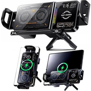 Wireless Car Charger, 2026 Upgrade 15W Fast Charging with LED Light Auto Clamping Phone Holder for iPhone 16/15/14/13 Mini Pro Max, Samsung Galaxy S25 Ultra, S24/S23 etc (Black)