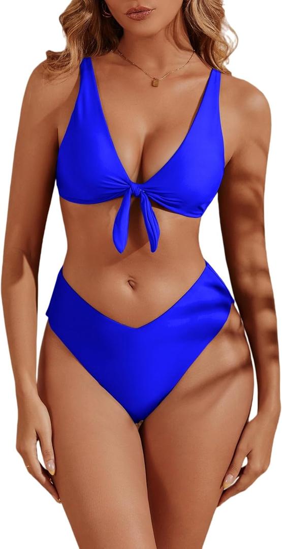geluboao Bikini Sets for Women High Waisted Two Piece Swimsuit Sexy V Neck Tie Kont Push Up High Cut Bathing Suit Large