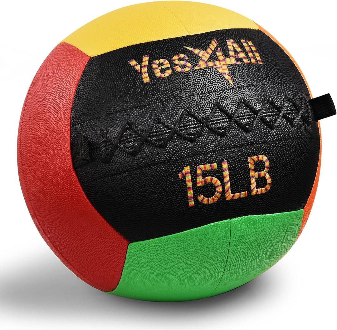 Yes4All Wall Ball, Soft Leather Weighted Iron Sand Med Ball for Dynamic Multifunctional Exercise, 6lbs - 30lbs (C. Premium Vibrant)