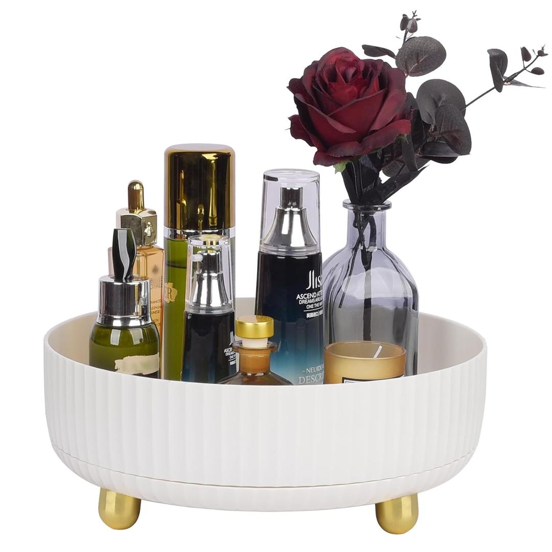 Anyoifax Makeup Perfume Organizer Tray 360 Degree Rotating Lazy Susan Skincare Lotion Organizer Spinning Cosmetics Storage for Dresser, Vanity, Bathroom Countertop, Large Ivory White (11 ")